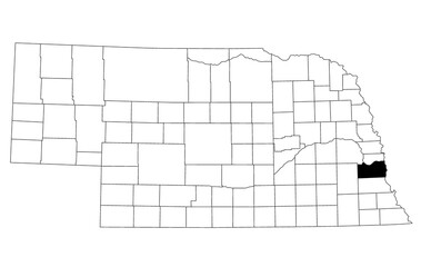 Map of Cass County in Nebraska state on white background. single County map highlighted by black colour on Nebraska map. UNITED STATES, US