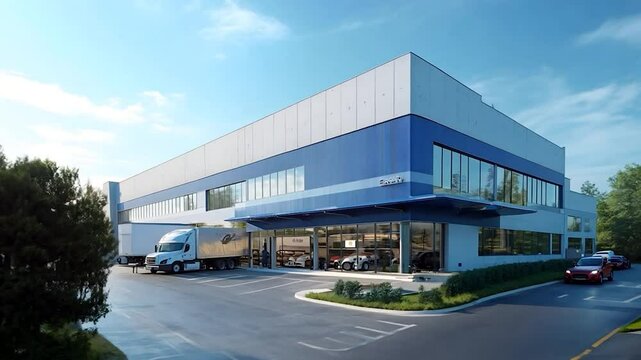 Modern Industrial Building with Delivery Truck