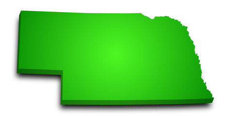 3d Map of Nebraska state with color. United State of America, US, United State