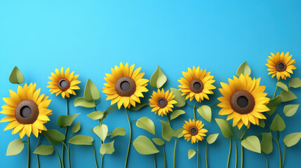 Bright Yellow Sunflowers on a Blue Background