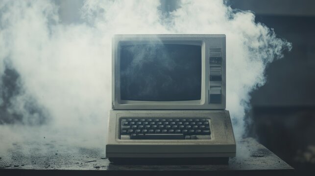 Vintage Computer Surrounded by Smoke