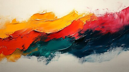 Abstract textured background with red, orange, yellow, green, and blue oil paint strokes on white canvas.