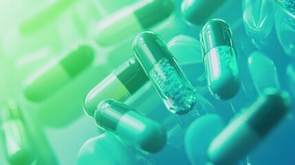 Modern representation of vibrant green and blue capsules.
