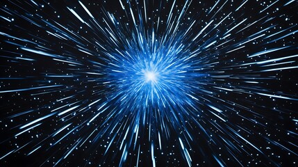 A bright blue light radiating outwards from a central point, surrounded by a dark background with white streaks.