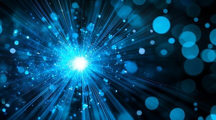 Naklejka premium Abstract blue light burst with bokeh effect on black background.