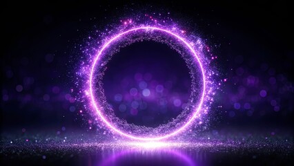 Obraz premium A radiant circular luminescence, encircled by a halo of shimmering particles, evokes a sense of ethereal beauty and wonder, with a subtle hint of magic.