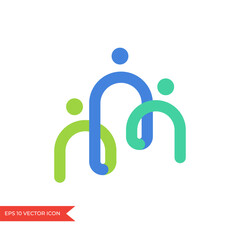 People group logo. Three man or woman. Business team sign. Communication or connection colorful icon