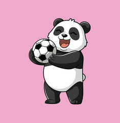 Cute Panda playing soccer cartoon vector illustration. 