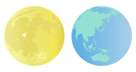 シンプルな地球と月のイラスト　挿絵　背景イラスト