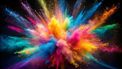 A vibrant burst of color explodes outward, a kaleidoscope of abstract shapes and textures against a dark backdrop.