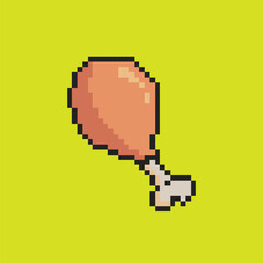 
chicken drumstick pixel art, vector illustration on isolated background.