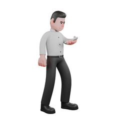 3D Professional Male Businessman Character. A male businessman is standing while observing the cellphone held in his left hand. Strategy