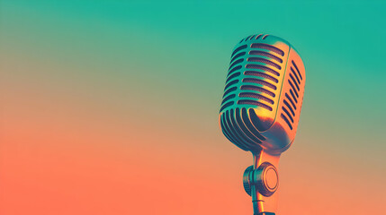 Vintage Microphone with Orange and Teal Gradient Background