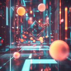 Surreal 3D Abstract Composition with Floating Geometric Shapes and Pastel Colors