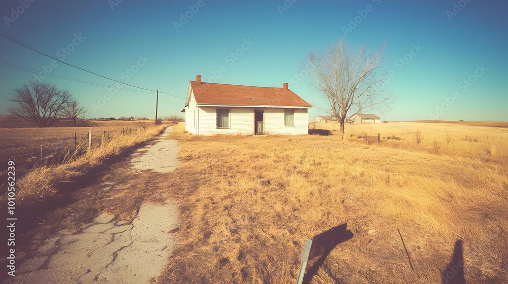 Wall mural rural house with a dirt road