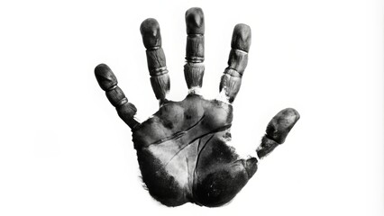 Black Handprint with Five Fingers on White Background for Artistic, Creative, or Educational Uses in Design and