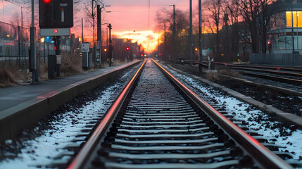 Railroad Tracks at Sunset