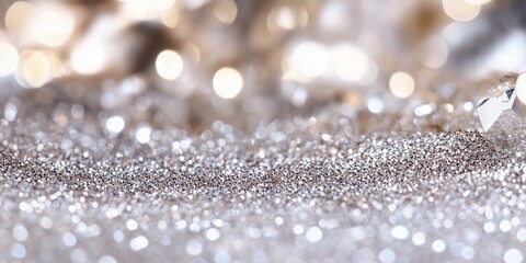 A stunning close-up of shimmering silver glitter creating a magical and festive atmosphere. Perfect for holiday decorations.