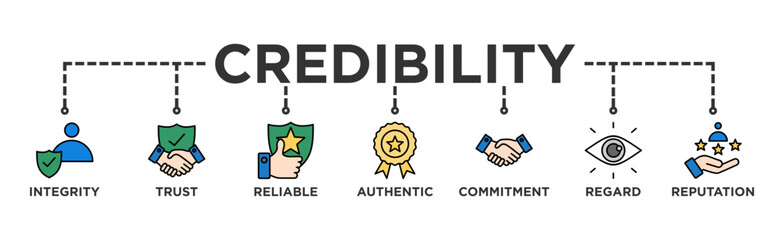 Credibility banner web icon vector illustration concept with icon of integrity, trust, reliable, authentic, commitment, regard, and reputation