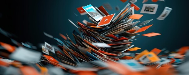 Spiral of media icons video, blogs, podcasts around a central content pillar, content framework, media convergence