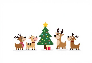 Fototapeta premium Festive Cartoon Christmas Clipart: Perfect for Holiday Cards and Designs