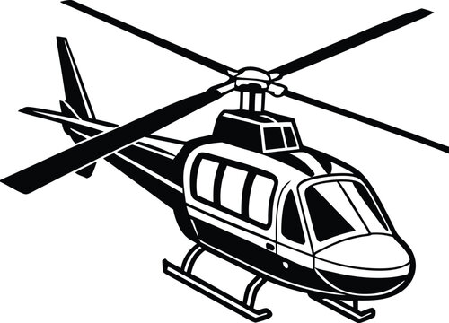 recommend clip art: Black isolated silhouette of helicopter on white background. Icon of above view of helicopter.