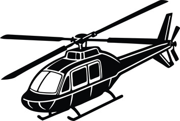 Black isolated silhouette of helicopter on white background. Icon of above view of helicopter.