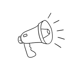 Megaphones icon or loudspeaker bullhorn for announce promotion, megaphone loudhailer with microphone mockup. announce concept. Hand drawn illustration