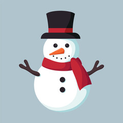 Cute funny Snowman in winter clothes and decor. Merry Christmas and happy new year greeting poster. Vector illustration.