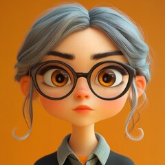 Fototapeta premium Cute Cartoon Girl With Glasses Digital Art Portrait Illustration