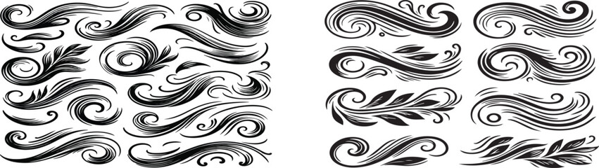 Fototapeta premium Print Swoosh, swash underline stroke set. Hand drawn swirl swoosh underline calligraphic element. Vector illustration.
