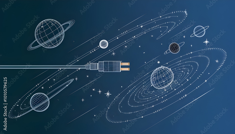 Poster abstract image of a ethernet cable in the form of a starry sky or space, consisting of points, lines