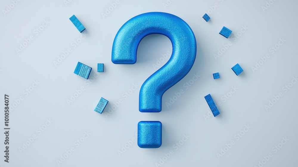 Aufkleber 3d blue question mark with scattered blocks abstract concept of curiosity and knowledge