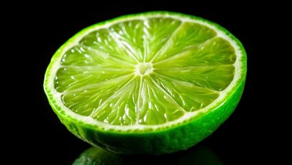 A half of lime on a black surface.