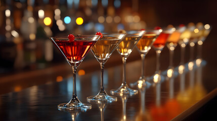Cocktail Drinks on Bar Counter - Realistic 3D Image
