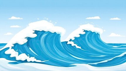 A hand-drawn cartoon illustration of rolling ocean waves, with bold lines and exaggerated details, perfect for a playful, energetic design.