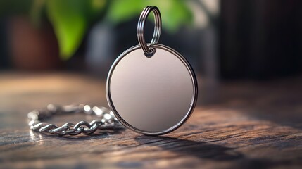 Round key chain mockup with white background