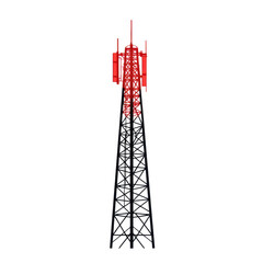 Red Communication Tower in Urban Setting