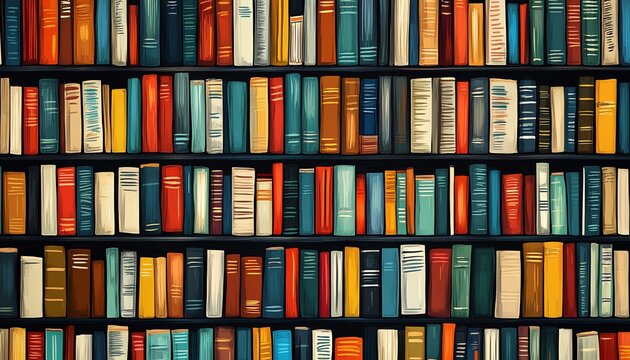 Seamless bookthemed pattern with an array of colorful books resembling a bookcase, lively and eyecatching background illustration