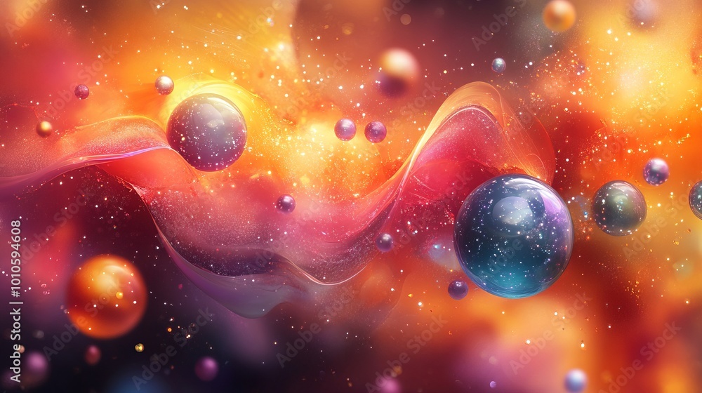 Poster celestial orbits and spheres in harmonious colors space concept