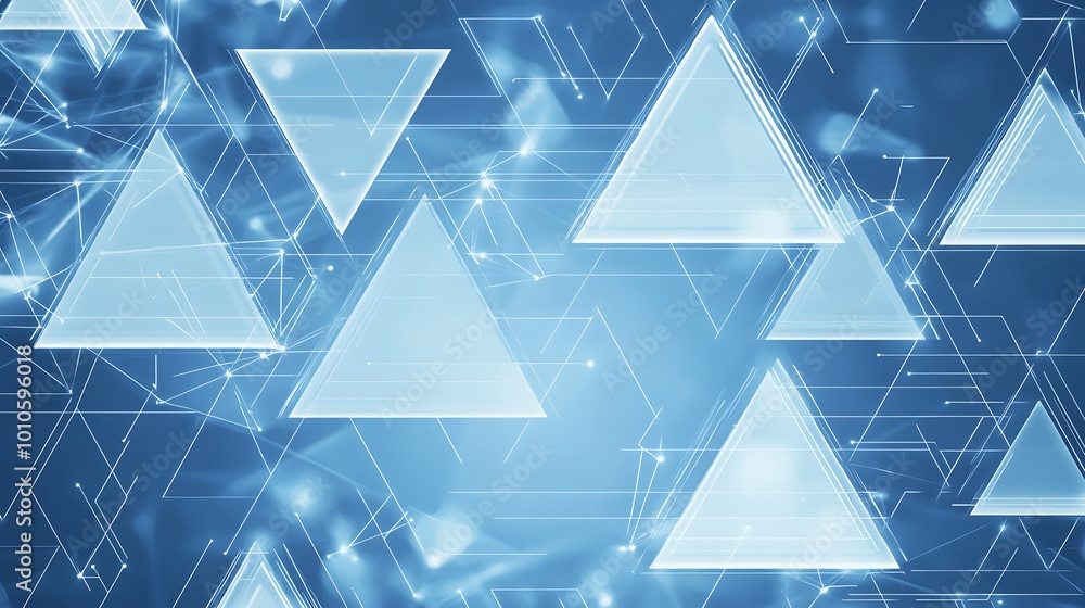 Aufkleber Abstract blue background with white triangles and connecting lines.