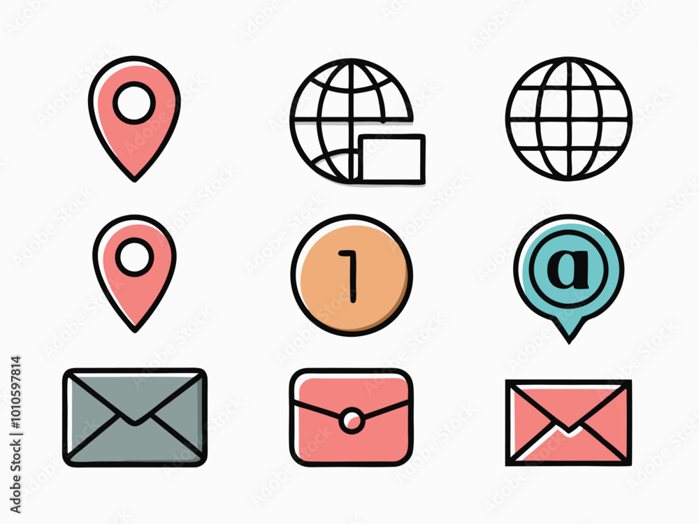 Poster minimalist communication icon set with solid and outline versions in vector style
