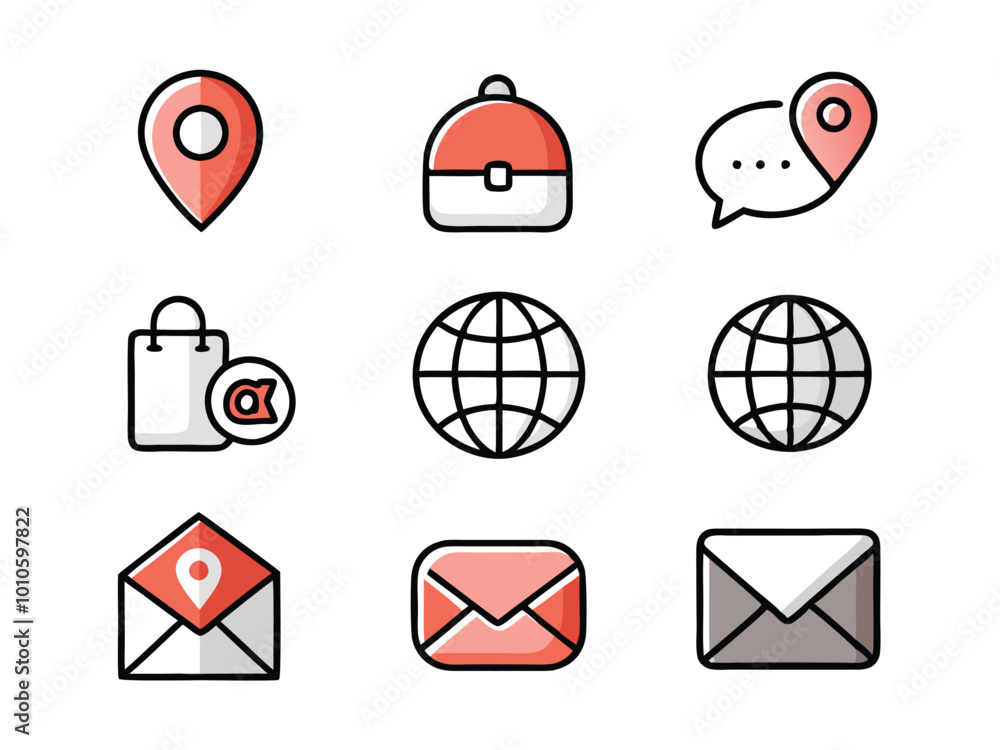 Poster minimalist communication icon set with solid and outline versions in vector style