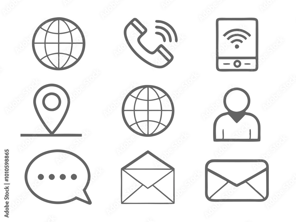 Poster minimalist communication icon set with solid and outline versions in vector style
