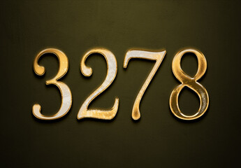 Old gold effect of 3278 number with 3D glossy style Mockup.	
