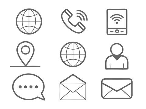 Minimalist Communication Icon Set with Solid and Outline Versions in Vector Style