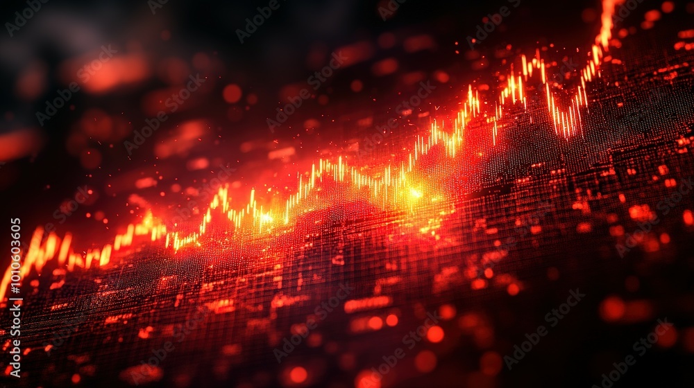 Poster abstract red and orange digital data visualization with blurry background