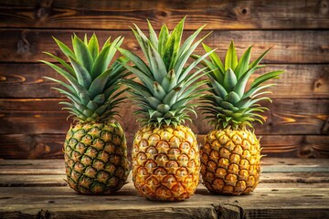 Fresh and Juicy Pineapples on Rustic Wooden Background for Tropical Vibes and Healthy Living Inspiration