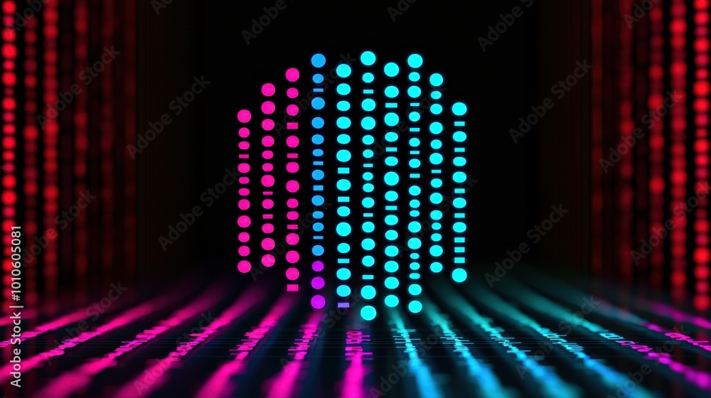 Poster abstract digital data background with glowing hexagon and neon lights