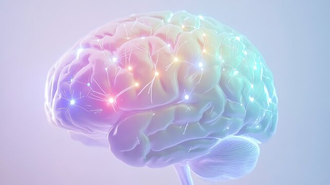 Close-up of a human brain model with vibrant neural pathways, symbolizing cognitive response and mental activity, ideal for educational and scientific visual content.